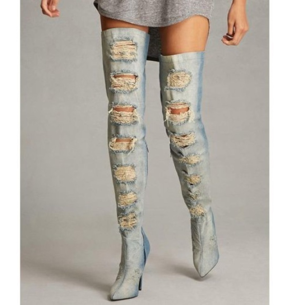 Privileged Matheson Denim Thigh-High Boots NEW
